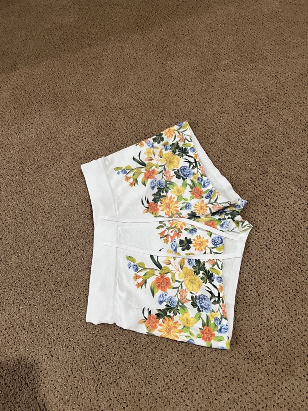 Beach Riot White Floral Shorts with Yellow, Orange & Blue Blooms